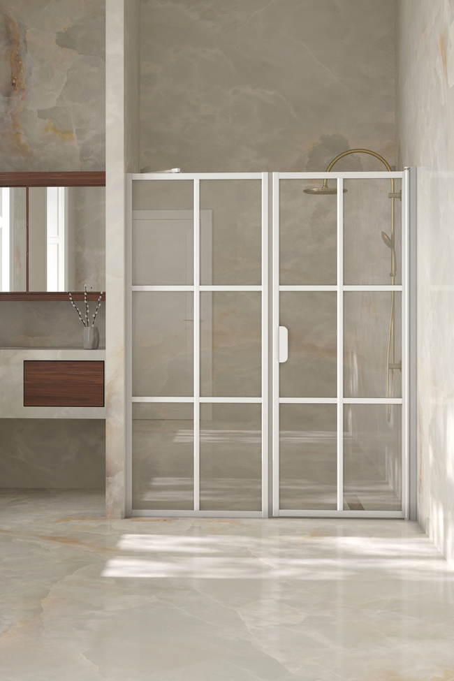 Alcove fitting with a fixed wall and hinged door Bläk 750 Paris