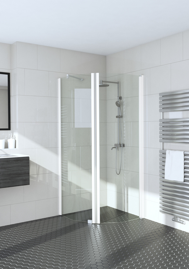 Bevelled shower enclosure with a fixed wall and hinged door (Special batch) Infinia 231x232