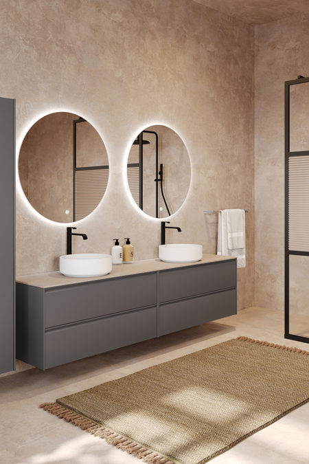 Tupla-allaskaluste kahdella pyöreällä malja-altaalla Luna L11