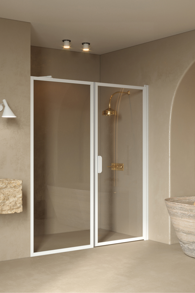 Alcove fitting with a fixed wall and hinged door Bläk 740 New York