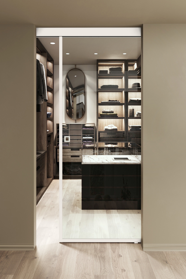 Kattokiinnitteinen liukuovi soft closing -mekanismilla Inne C1N New York