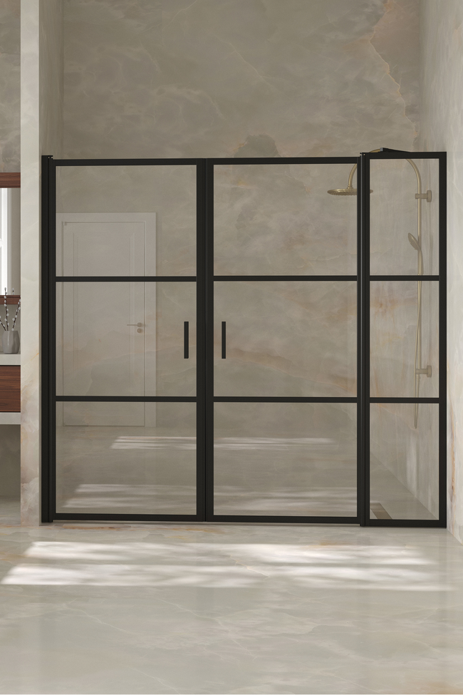 Alcove fitting with a hinged double door, one of which has a fixed part Bläk 748 Tokyo