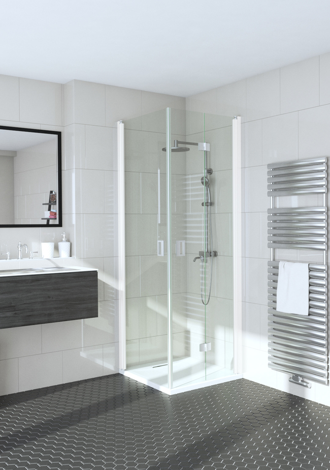 Shower enclosure with a hinged door and a folding door Fenic 358 (312x313)