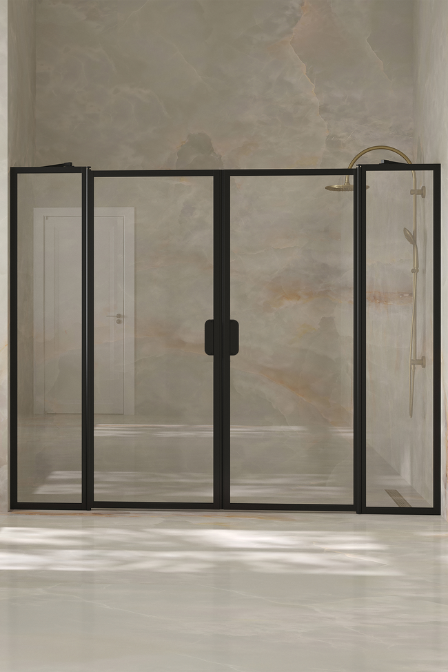 Alcove fitting with a hinged double door with fixed parts Bläk 744 New York