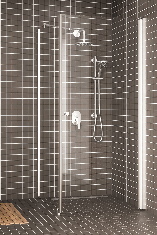 Shower enclosure with a fixed wall and hinged door Express 846 (811x812)