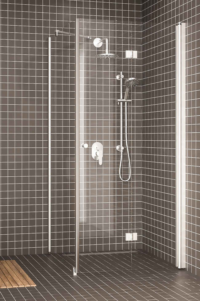 Shower enclosure with a fixed wall and hinged door Express 847 (811x813)