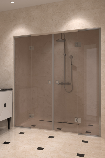 Alcove fitting with a hinged double door with framed fixed parts Vetro 554