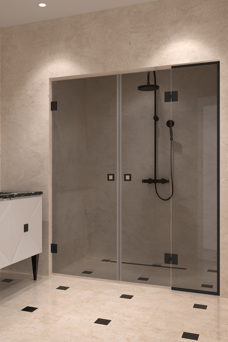 Alcove fitting with a hinged double door, one of which has a fixed part Vetro 555