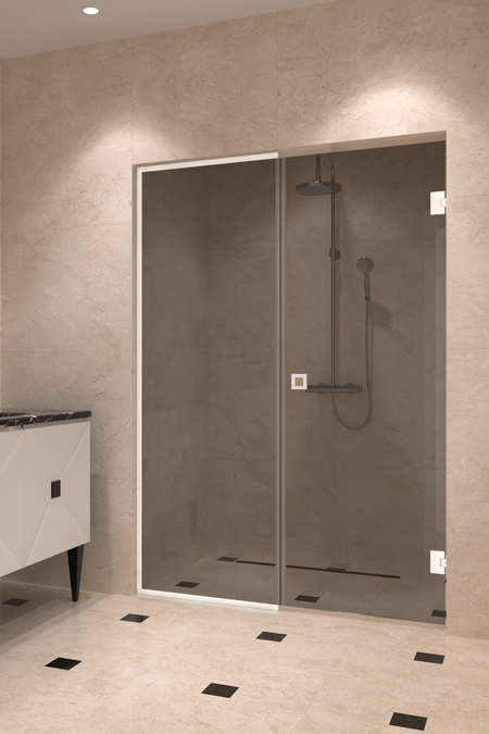 Alcove fitting with a framed fixed wall and hinged door Vetro 549