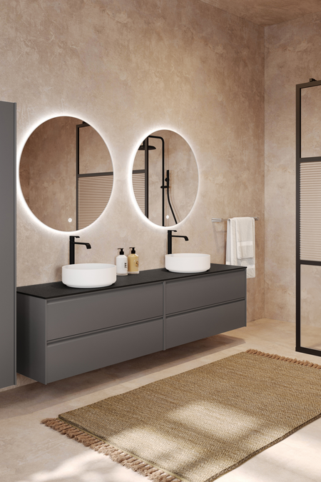 Tupla-allaskaluste kahdella pyöreällä malja-altaalla Luna L11