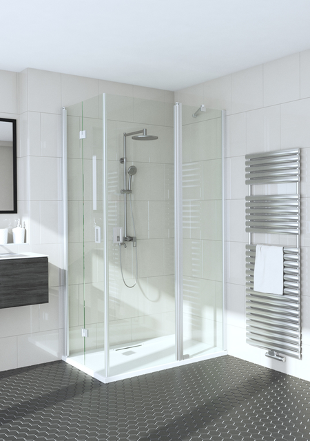 Shower enclosure with a folding door and a hinged door with a fixed part Fenic 362 (313x314)