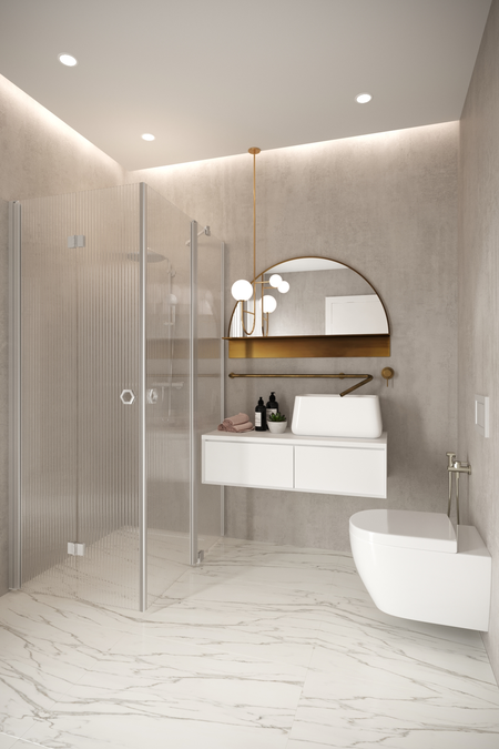 Shower enclosure with a folding door and a hinged door with a fixed part Forma 377