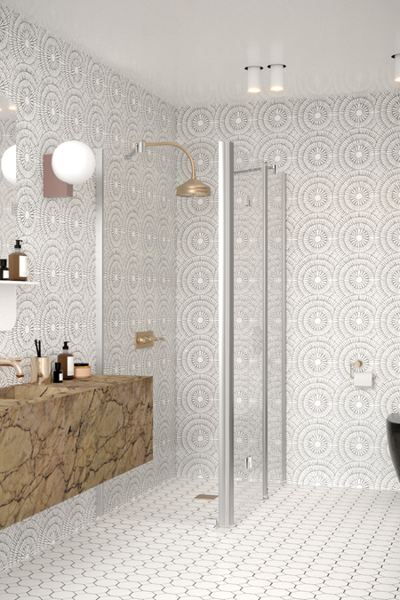 Shower enclosure with a fixed wall and a folding door with a fixed part Infinia 254 (211x215)