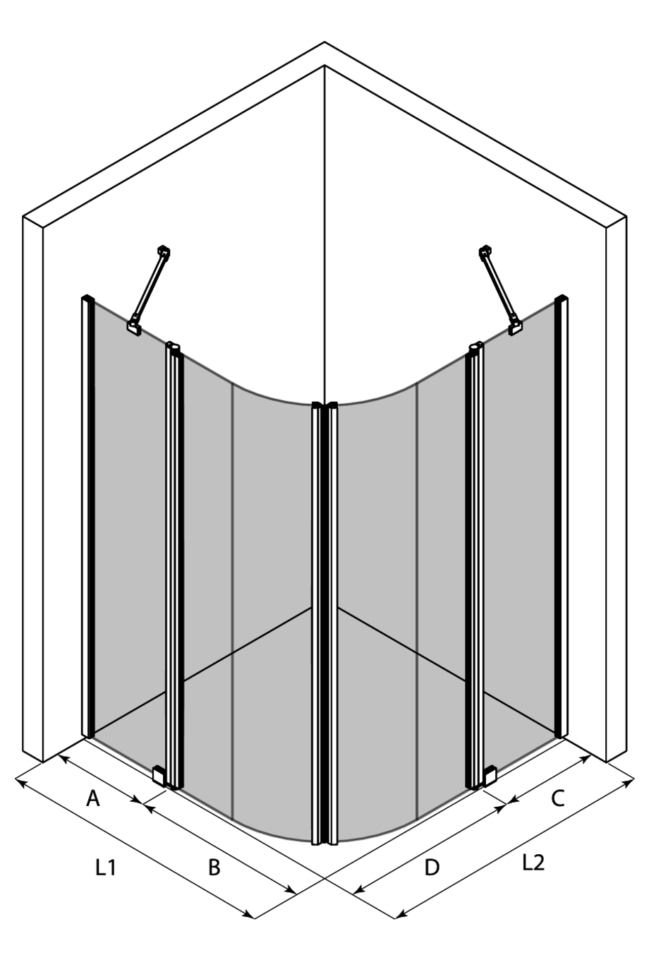 3d Kaareva suihkunurkka kääntyvillä ovilla joissa kiinteät osat Infinia 276 (224x224)