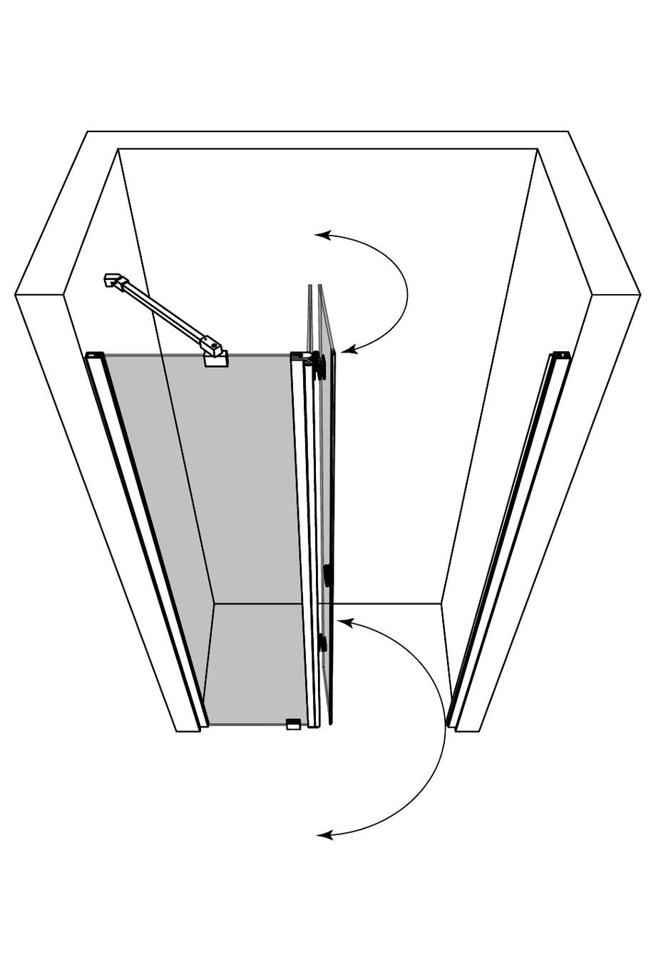 3d Taittuva suihkuovi kiinteällä osalla ja magneettilukituksella Forma 385