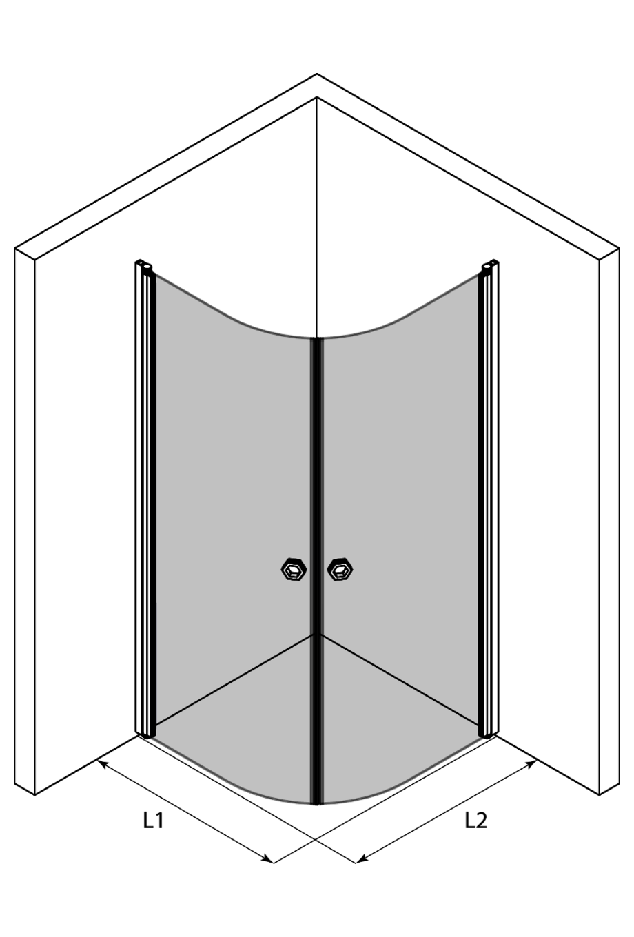 3d Forma suihkunurkka kaarevilla kääntyvillä ovilla Forma 386